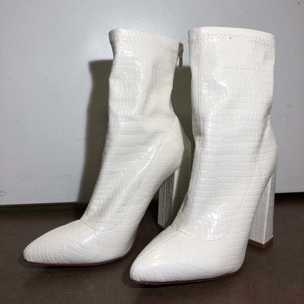 White Faux Croc Booties!